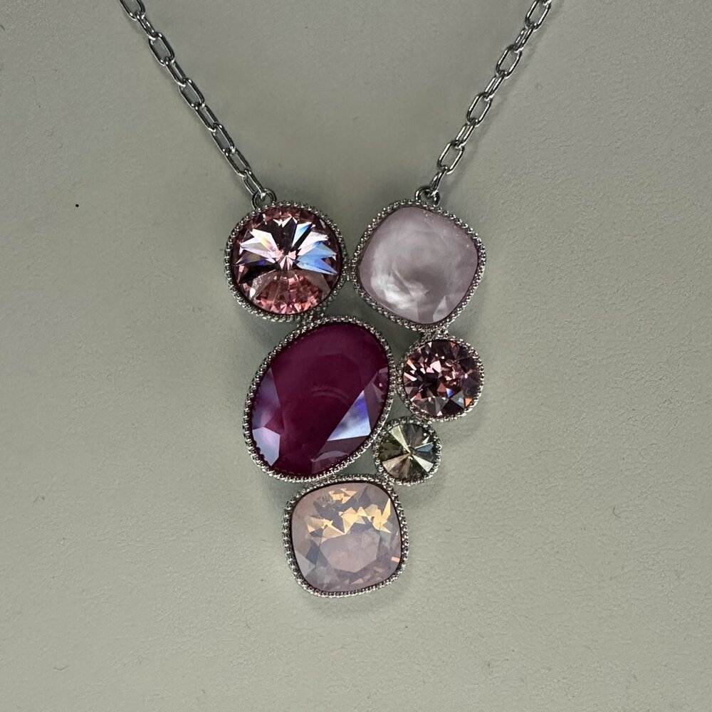 Touchstone Crystal by Swarovski Bouquet Pendant Pink Stone Silver Necklace